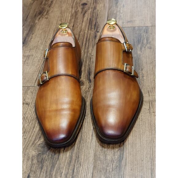 Magnanni Men’s Monk Strap 9.5M Tan Brown Burnished Leather Dress Shoes main image 9